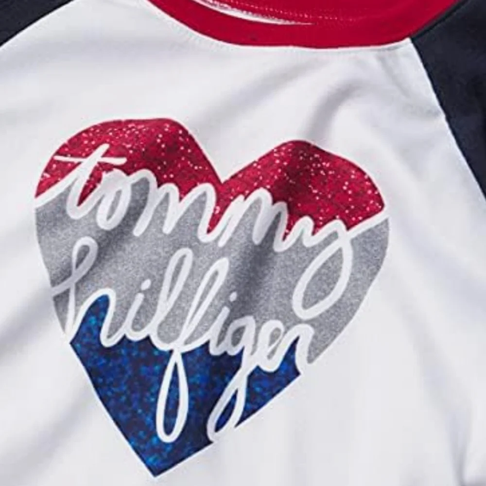 Tommy Hilfiger Girls 2-Pc. Navy, Red, & White Heart Pajama Set Size Medium 8/10